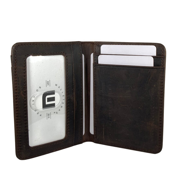 Front Pocket Wallet with RFID Protection and ID Window - S1 Front Pocket Wallet WALLETERAS Crazy Horse Leather Coffee 
