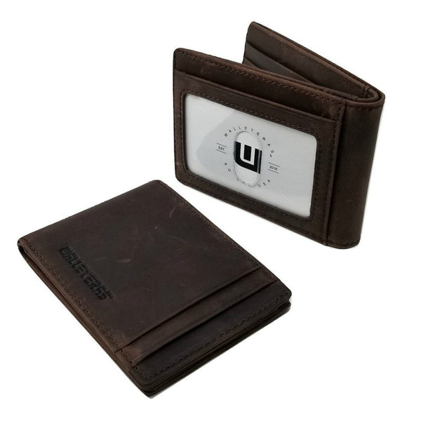 Leather Credit Card Holder Wallet Crazy Horse Leather Bifold with Front Pocket Brown