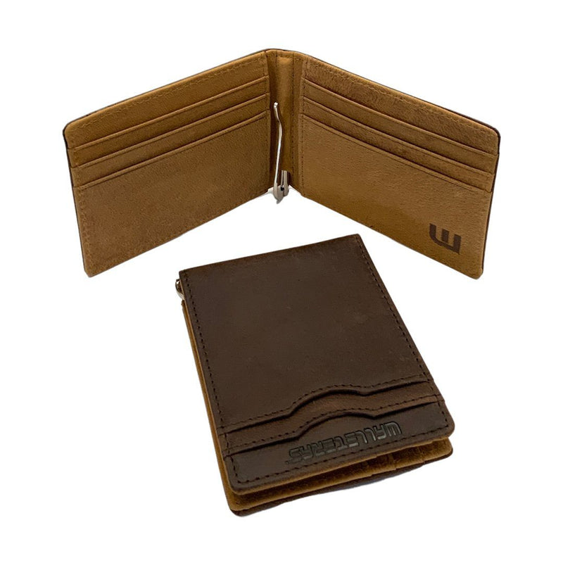 RFID Bifold Wallet With Money Clip in Crazy Horse Leather Bi-Fold Wallet WALLETERAS Coffee Money Clip 