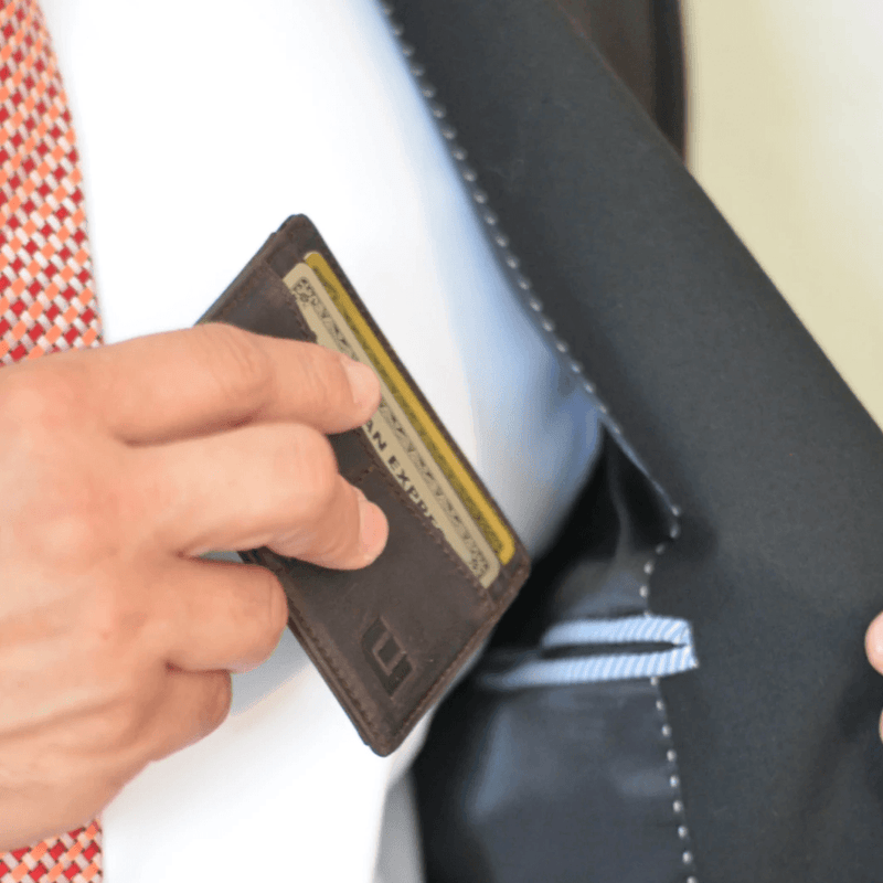 small card holder in suit pocket