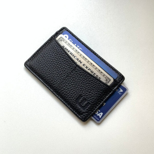 New! BUSCEMI FRONT POCKET CARD HOLDER /WALLET Black Leather .