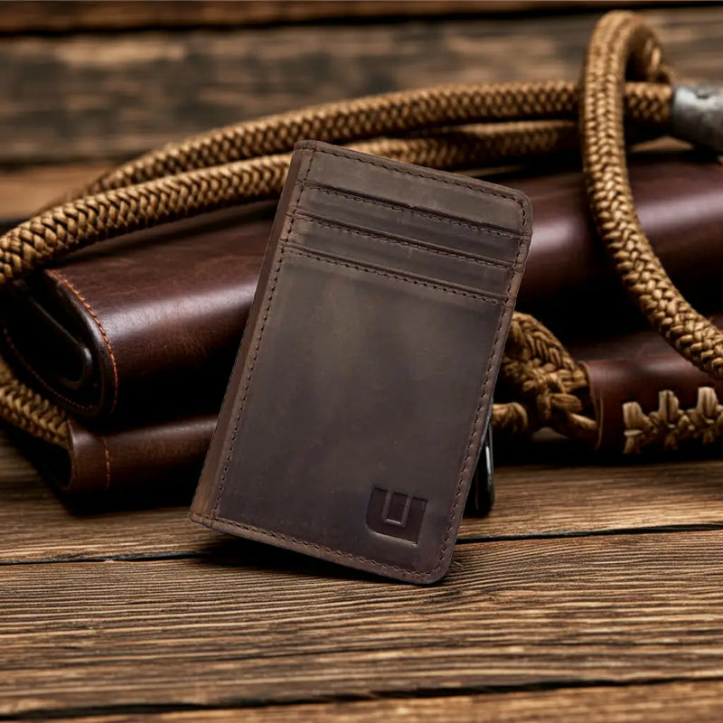 cutrateウォレット Front Pocket Wallet in Crazy Horse - 10 Slots, RFID - DE-T