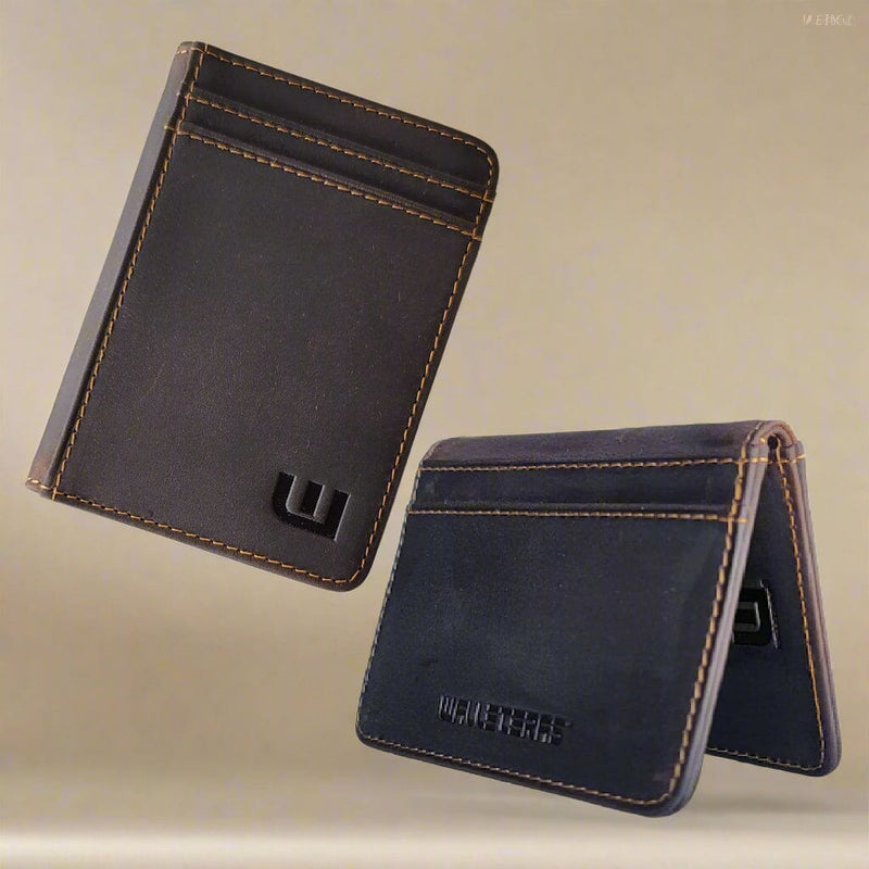 Small Leather Wallet w/RFID Dark Brown Heritage S Front Pocket Wallet WALLETERAS 