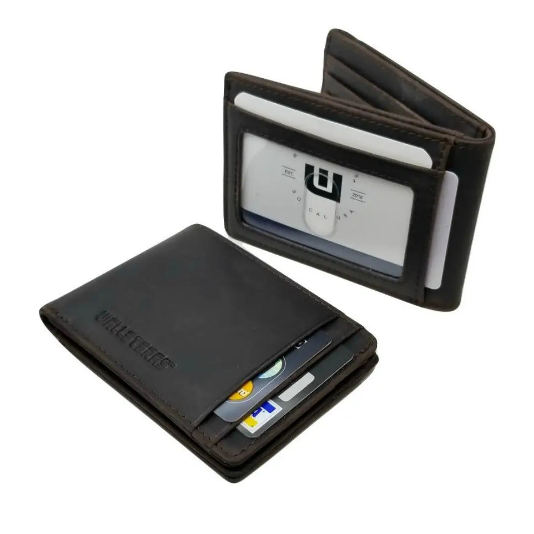 RFID Bifold Wallet With Money Clip in Crazy Horse Leather Bi-Fold Wallet WALLETERAS 
