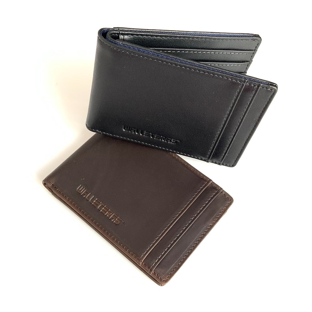 RFID high capacity bifold wallet in crazy horse leather, front view – WALLETERAS Preferet