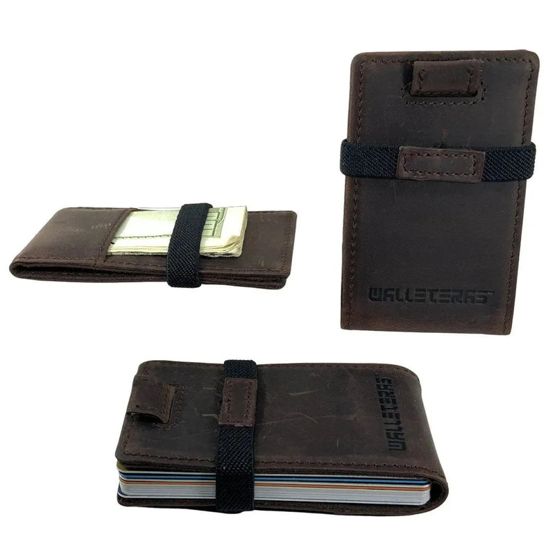 Smallest Card Holder Wallet in Dark Brown - POKET-R1 Credit Card Holder WALLETERAS R1-Vertical 