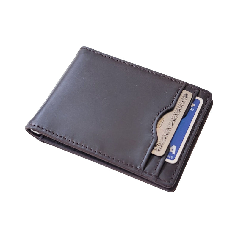 RFID Bifold Wallet With Money Clip in Crazy Horse Leather Money Clip Wallet WALLETERAS Dark Coffee Money Clip 