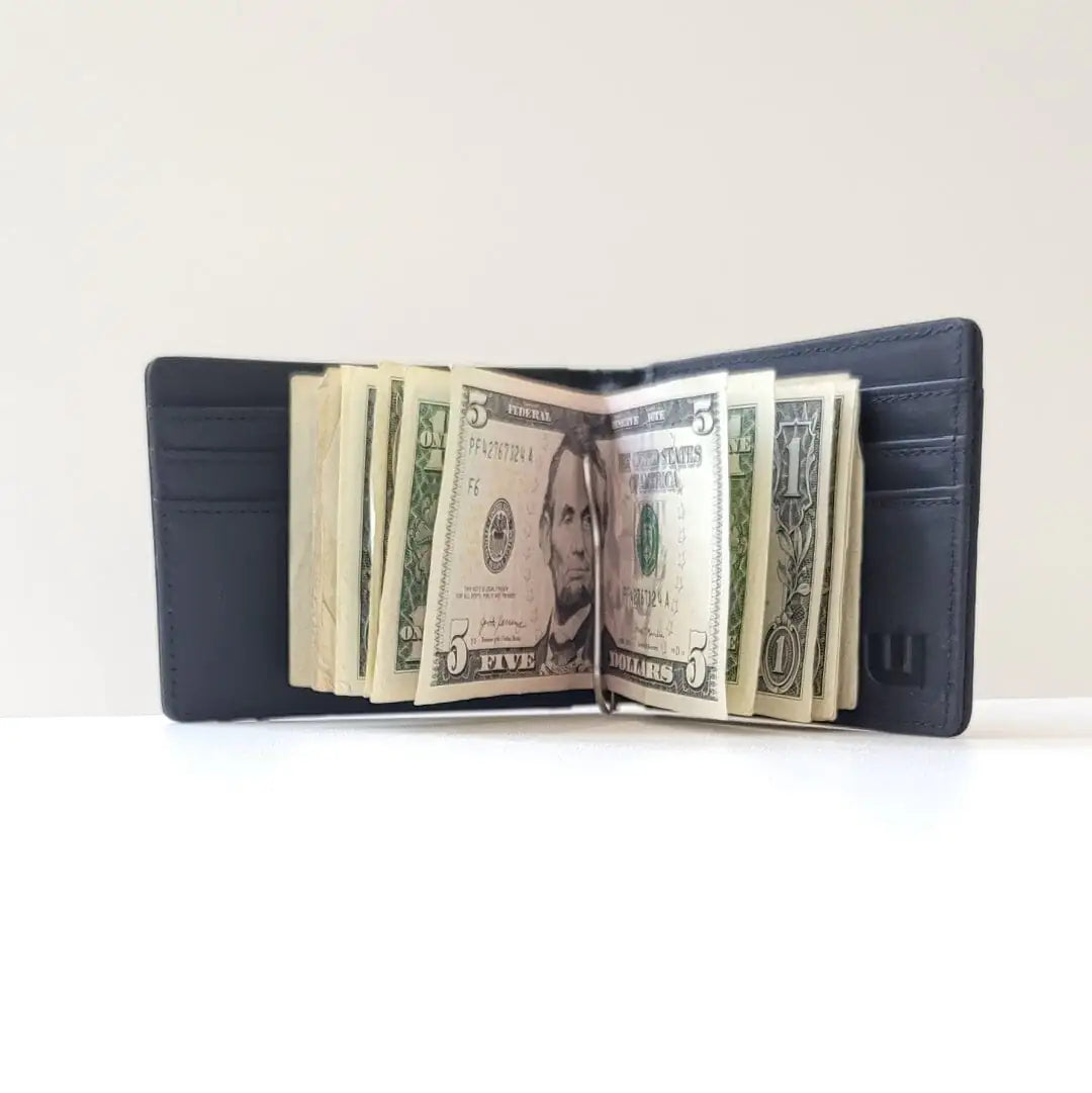 RFID Bifold Wallet With Money Clip in Crazy Horse Leather Money Clip Wallet WALLETERAS 