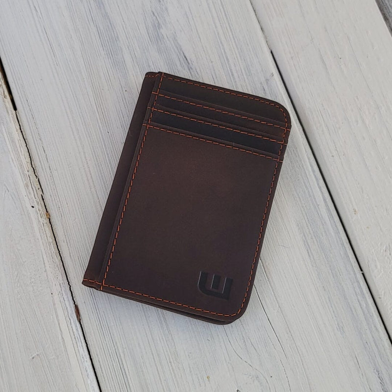Leather Wallet with Dual ID Windows - Heritage T1 Front Pocket Wallet WALLETERAS Cafe HT1-NON-RFID 