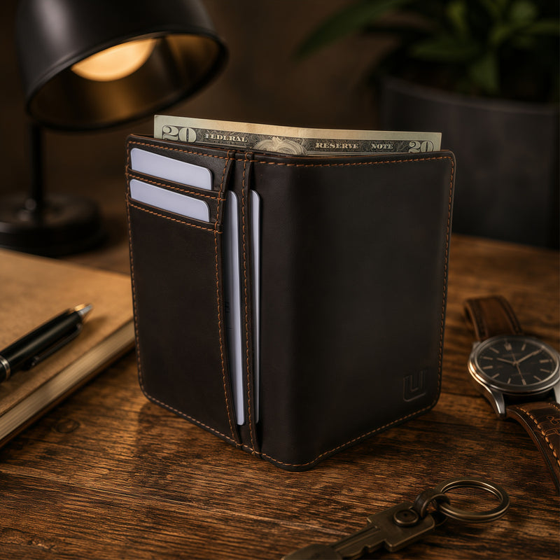 Dual ID Bifold Leather Wallet with RFID - HT1-B | WALLETERAS