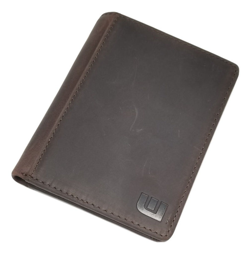 Vertical Style RFID Bifold in Crazy Horse Leather - Vertex Bi-Fold wallet WALLETERAS Coffee w/RFID 