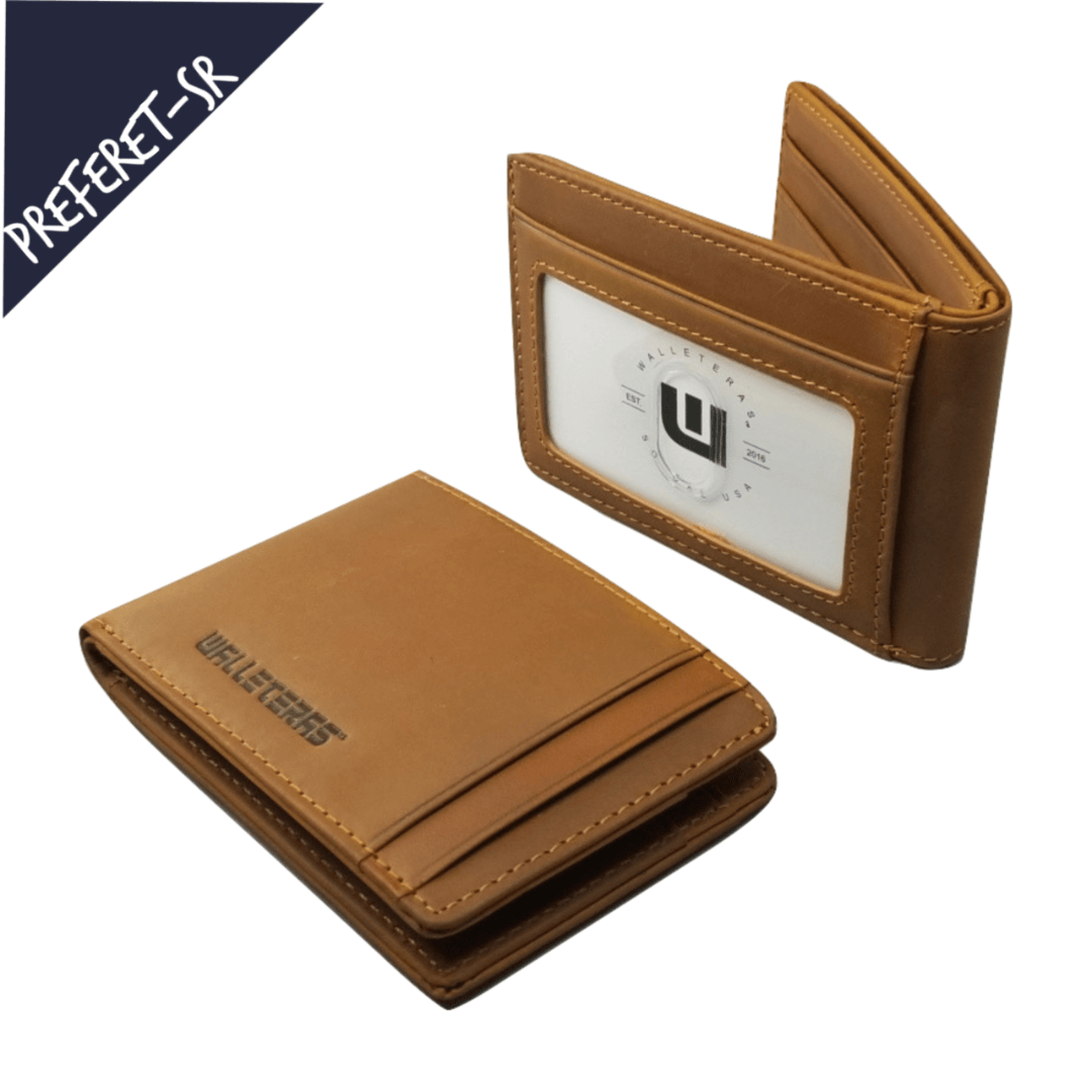 RFID High Capacity Bifold in Crazy Horse Leather / Dark Brown - Preferet RFID Blocking Bi-Fold wallet WALLETERAS Camel SR 