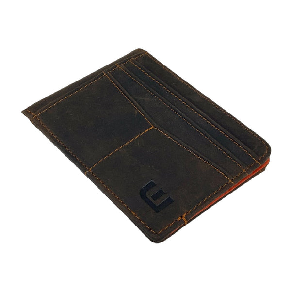 RFID Front Pocket Wallet with ID Window - Espresso Cash Credit Card Holder WALLETERAS Dark Coffee Crazy Horse Leather Yes