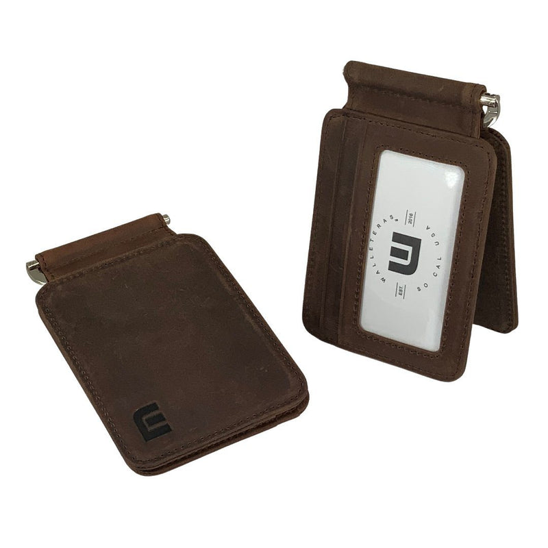 Front Pocket Wallet with Money Clip and ID Window - MC7PLUS Money Clip WALLETERAS Dark Brown Buffalo Leather 