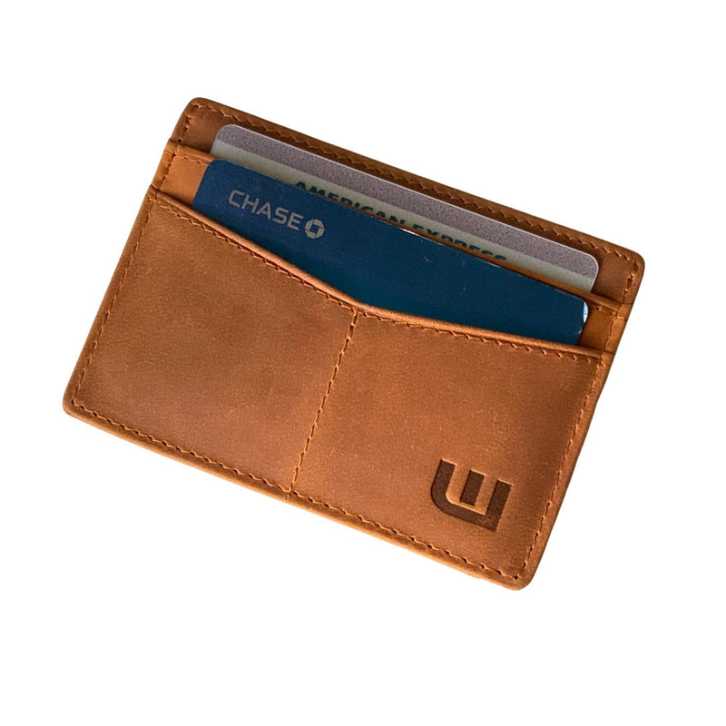 RFID Minimalist Front Pocket Wallet / Credit Card Holder with ID Window - Espresso "M" Credit Card Holder WALLETERAS Brown Crazy Horse Leather M2