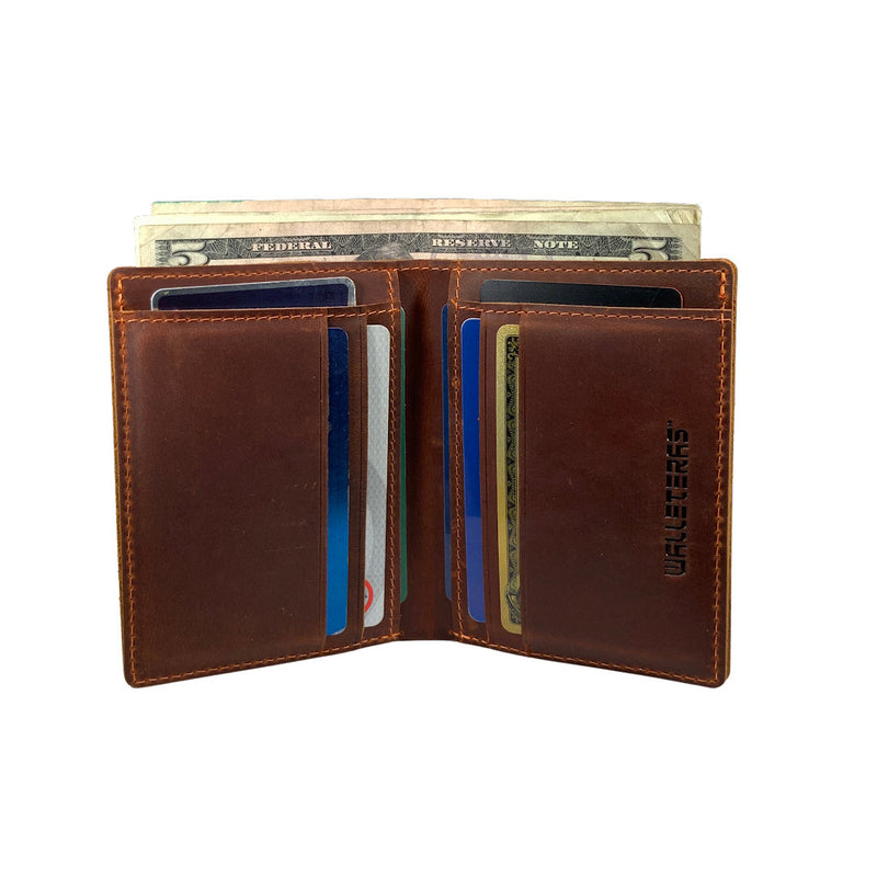Bifold Leather Wallet Vertical Style Dark Brown - N4E1 Bi-Fold wallet WALLETERAS 