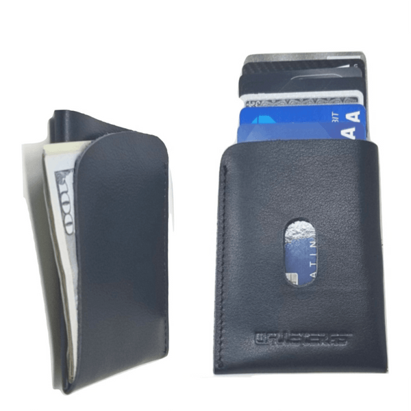 Minimalist Card Holder in Black Leather - POKET Credit Card Holders WALLETERAS 