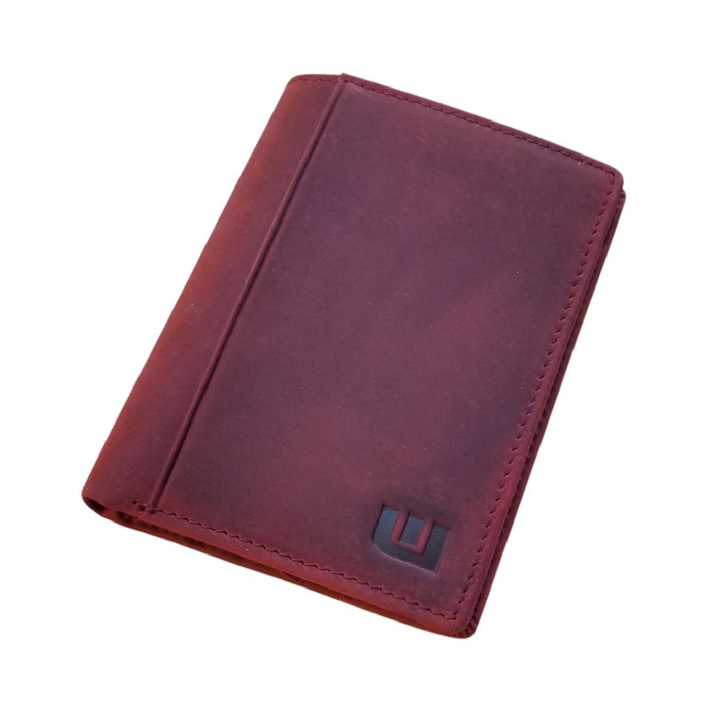 Vertical Style RFID Bifold in Crazy Horse Leather - Vertex Bi-Fold wallet WALLETERAS Sangria 2 