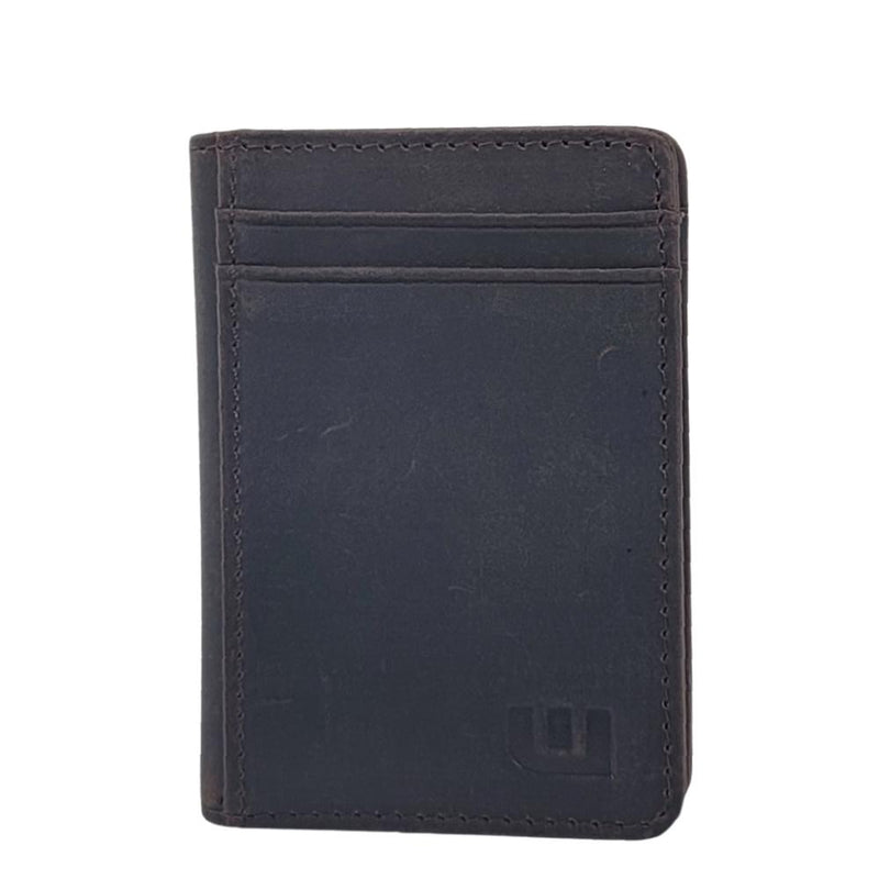 2 ID Front Pocket Leather Wallet - S2-E Front Pocket Wallet WALLETERAS Crazy Horse Leather Dark Coffee 