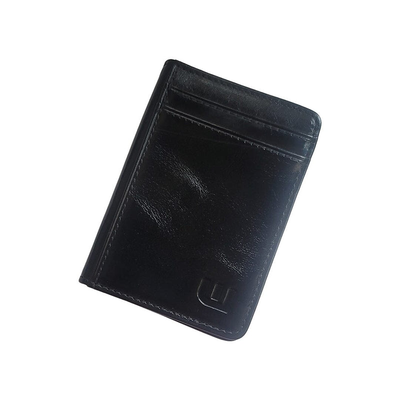 WALLETERAS - 2 ID Slim Leather Wallet with RFID Blocking - S 2ID Front Pocket Wallet WALLETERAS Black waxed 