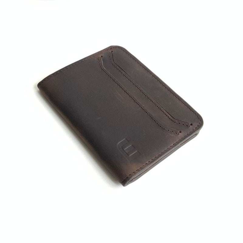 Leather Credit Card Holder Wallet Crazy Horse Leather Bifold with Front Pocket Black