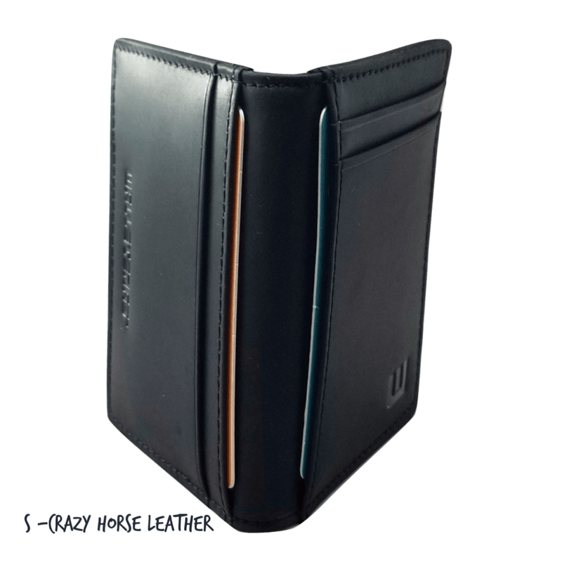 Front Pocket Wallet with RFID in Crazy Horse Leather - Double Espresso RFID BiFold Front Pocket Wallet WALLETERAS S Black Crazy Horse