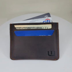Minimalist Card Holder in Crazy Horse Leather - Solo Credit Card Holders WALLETERAS Dark Brown 