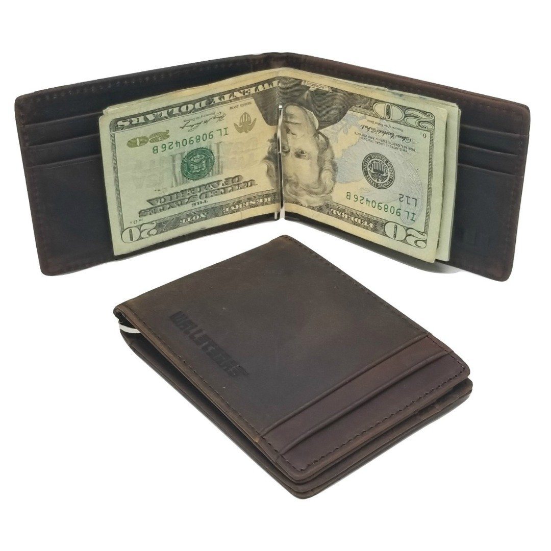 RFID Bifold Wallet With Money Clip in Crazy Horse Leather Bi-Fold Wallet WALLETERAS 