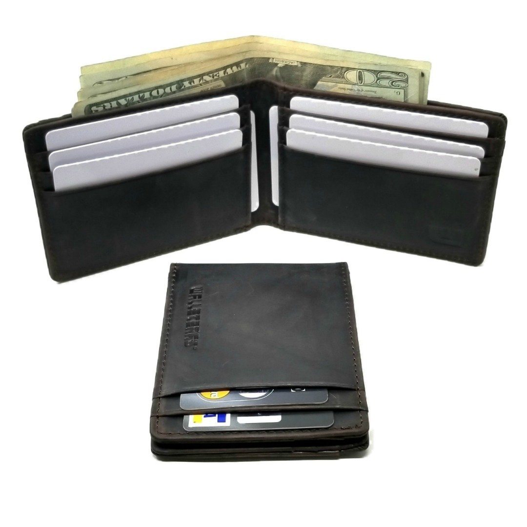 RFID High Capacity Bifold in Crazy Horse Leather / Dark Brown - Preferet RFID Blocking Bi-Fold wallet WALLETERAS 