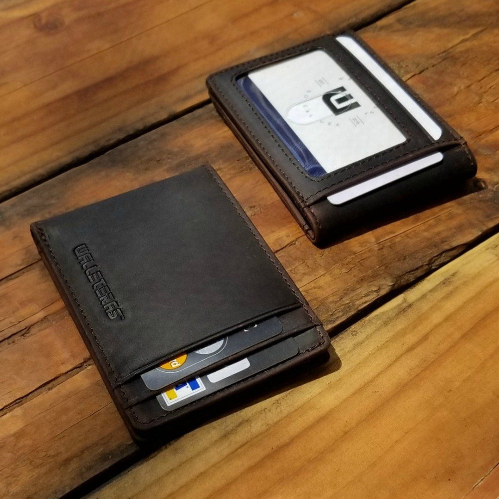 L-Fold Trifold Crazy Horse Leather Wallet – RFID Blocking, Brown Compact Wallet For Cards & Cash