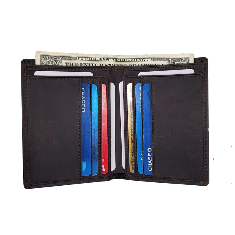 Vertical Style RFID Bifold in Crazy Horse Leather - Vertex Bi-Fold wallet WALLETERAS 