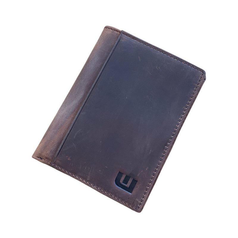 Vertical Style RFID Bifold in Crazy Horse Leather - Vertex Bi-Fold wallet WALLETERAS Caramel 2 