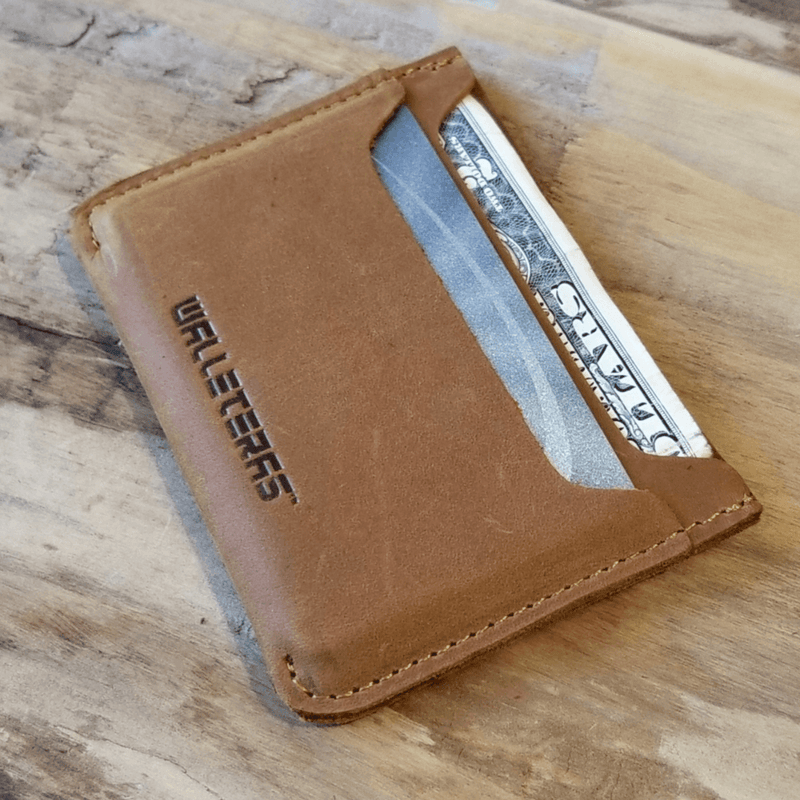 Minimalist Card Holder in Crazy Horse Leather - Solo Credit Card Holders WALLETERAS Sahara 