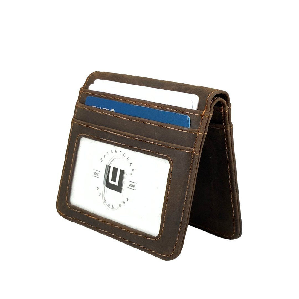 WALLETERAS Two ID Brown Leather Wallet - Heritage TX2