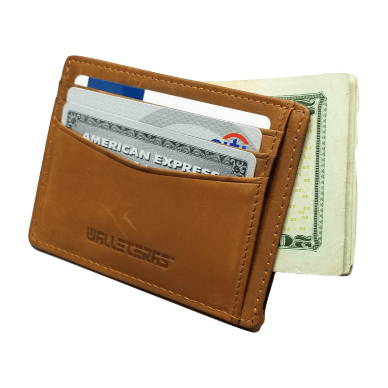 RFID Front Pocket Wallet and Card Holder - Otto RFID Credit Card Holder WALLETERAS Camel - Open 