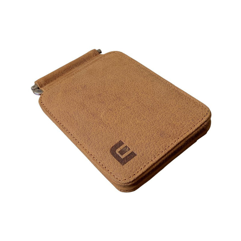 Front Pocket Wallet with Money Clip and ID Window - MC7PLUS Money Clip WALLETERAS Camel Buffalo Leather 