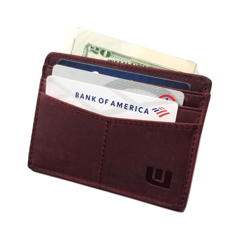 RFID Front Pocket Wallet / Card Holder with ID Window - Espresso "Plus" Credit Card Holders WALLETERAS Wine Red 