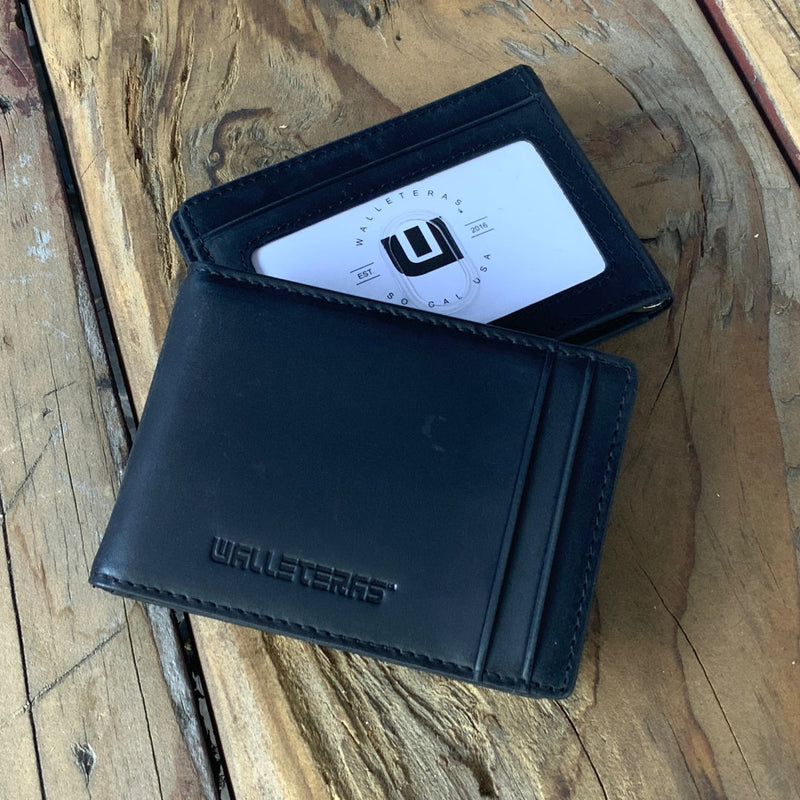 RFID Bifold Wallet With Money Clip in Crazy Horse Leather Bi-Fold Wallet WALLETERAS Black Money Clip - SR 