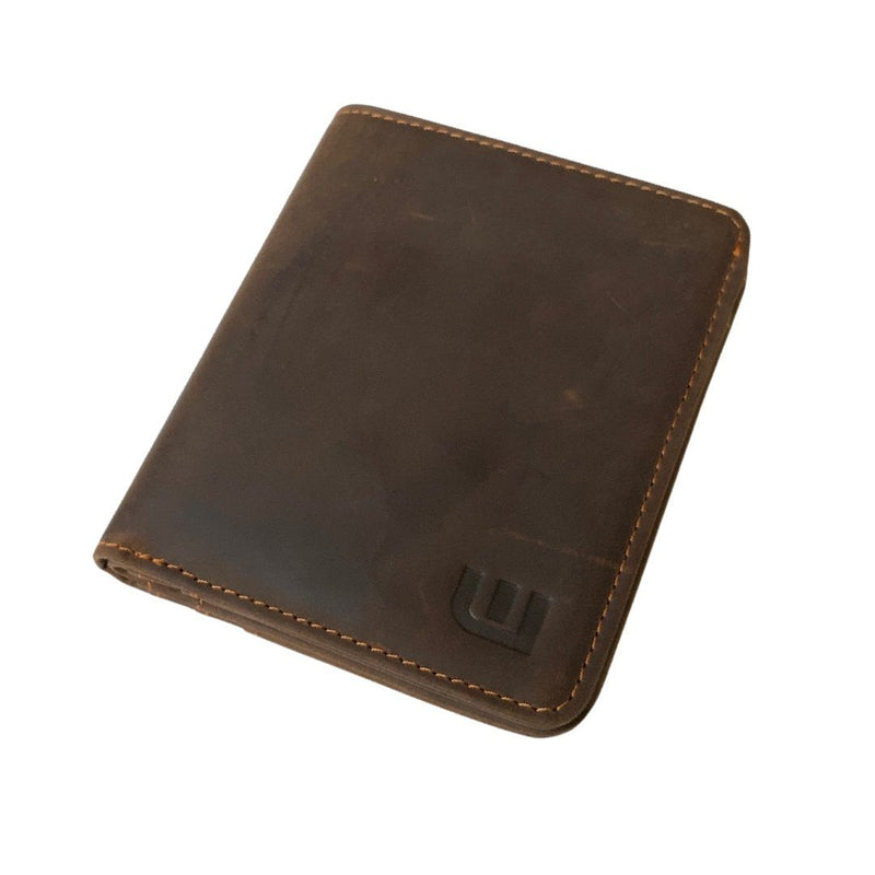 Rustic Brown Crazy Horse Leather Trifold Wallet - RFID Blocking, YKK Zip, J130